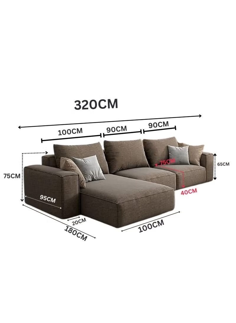 Al Zakharef Furniture Rabeena L-Shape Linen Fabric Corner Sofa Set – Luxury Sectional Couch for Living Room with Strong Wood Frame & Free Pillows – Modern L-Shape Sofa Color Dark Brown- Right Side - Image 4